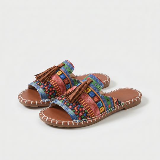 Carmina | Boho Tassel Cushioned Slide Sandals