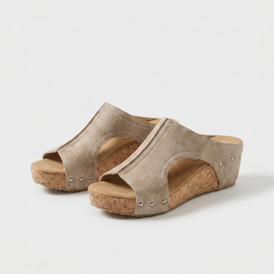 Vanessa | Studded Cork Wedge Sandals