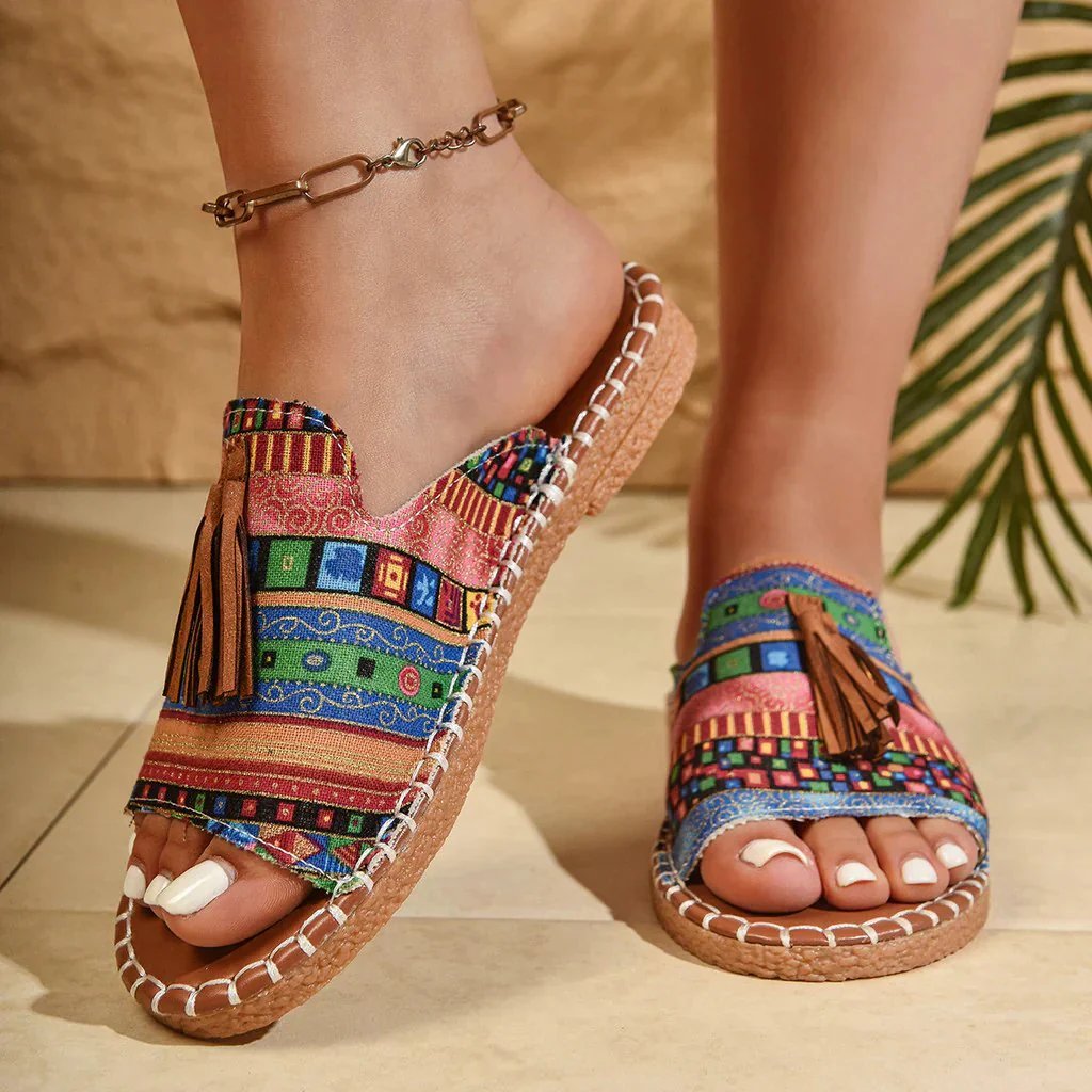 Carmina | Boho Tassel Cushioned Slide Sandals