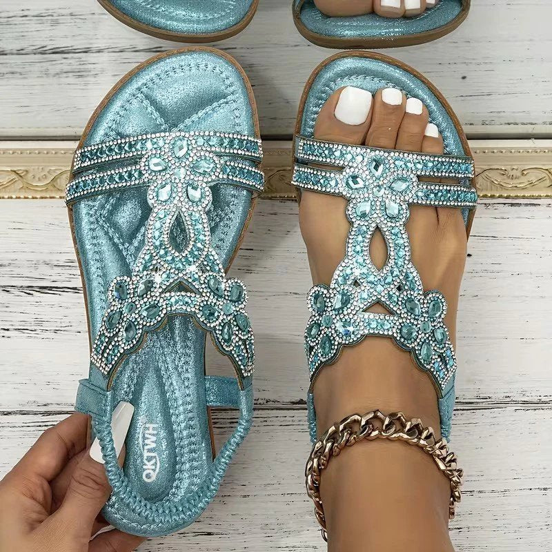 Romilda | Rhinestone Embellished Flat Sandals
