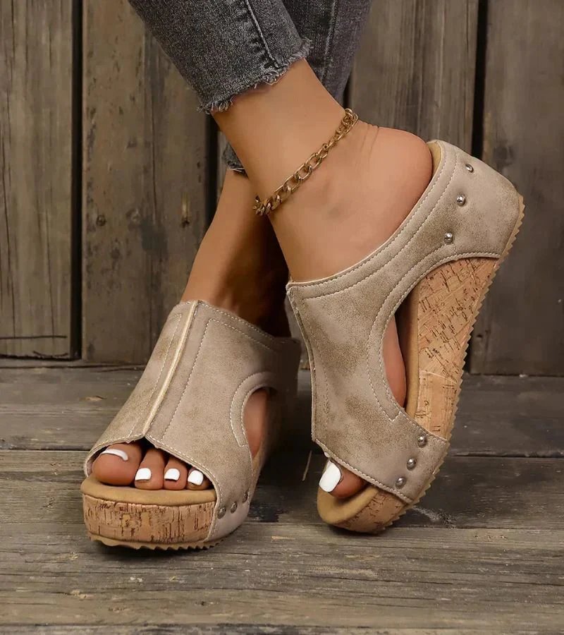 Olivia | | Studded Cork Wedge Sandals