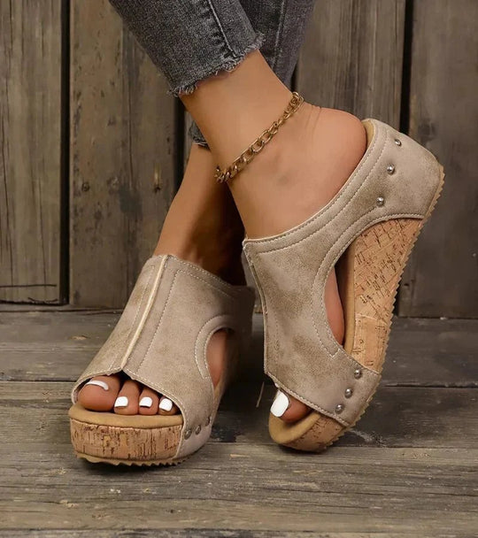 Olivia | | Studded Cork Wedge Sandals