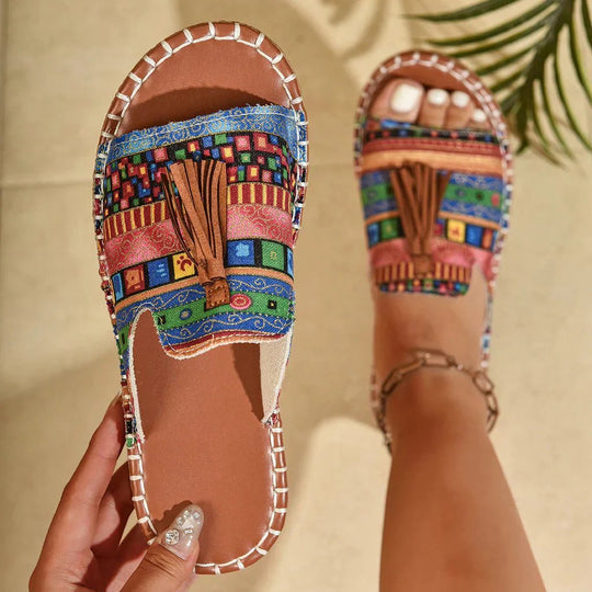 Carmina | Boho Tassel Cushioned Slide Sandals