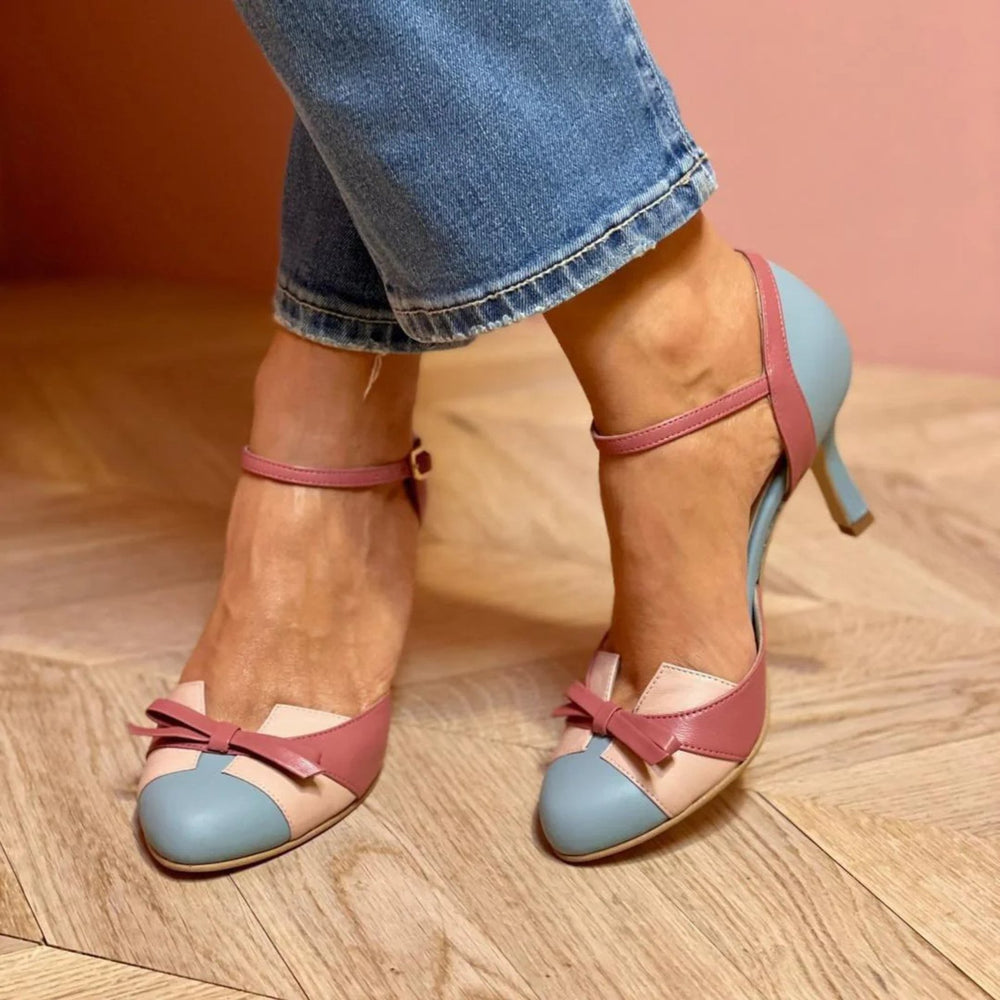 Emma™ | | Vintage Leather Bow Ankle-Strap Heels