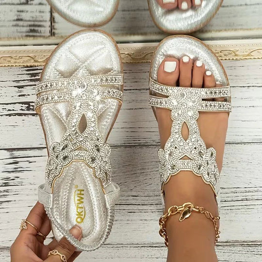 Romilda | Rhinestone Embellished Flat Sandals