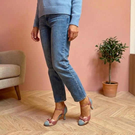 Emma™ | | Vintage Leather Bow Ankle-Strap Heels