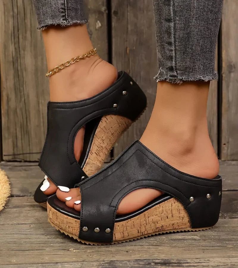 Olivia | | Studded Cork Wedge Sandals