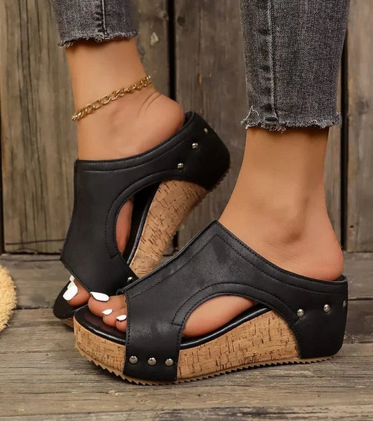 Olivia | | Studded Cork Wedge Sandals