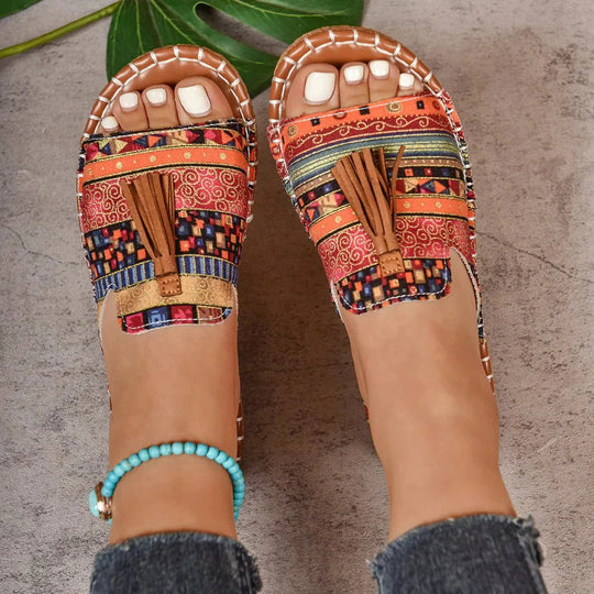 Carmina | Boho Tassel Cushioned Slide Sandals