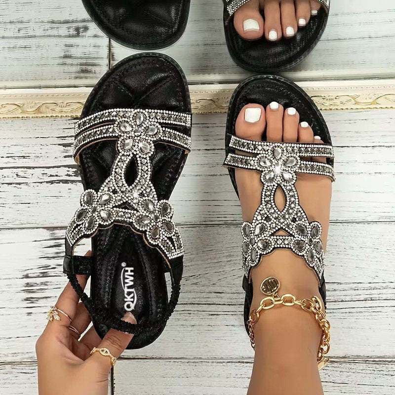 Romilda | Rhinestone Embellished Flat Sandals