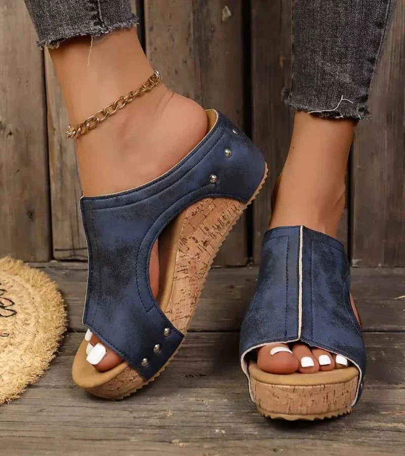 Olivia | | Studded Cork Wedge Sandals