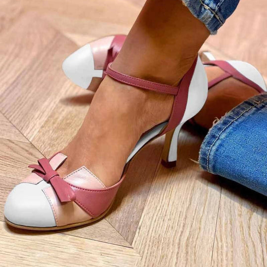 Emma™ | | Vintage Leather Bow Ankle-Strap Heels