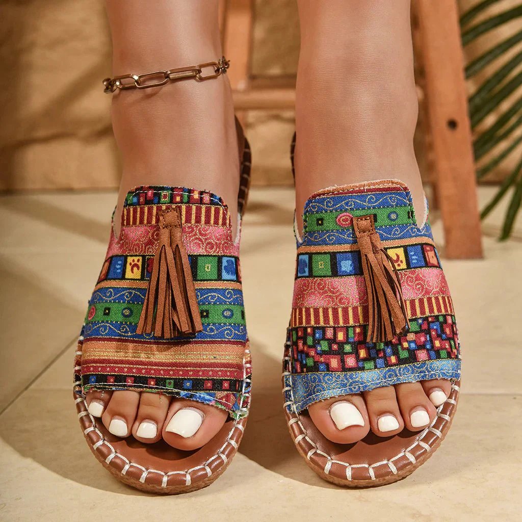 Carmina | Boho Tassel Cushioned Slide Sandals