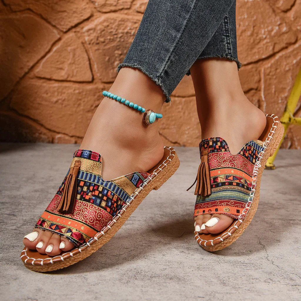 Carmina | Boho Tassel Cushioned Slide Sandals