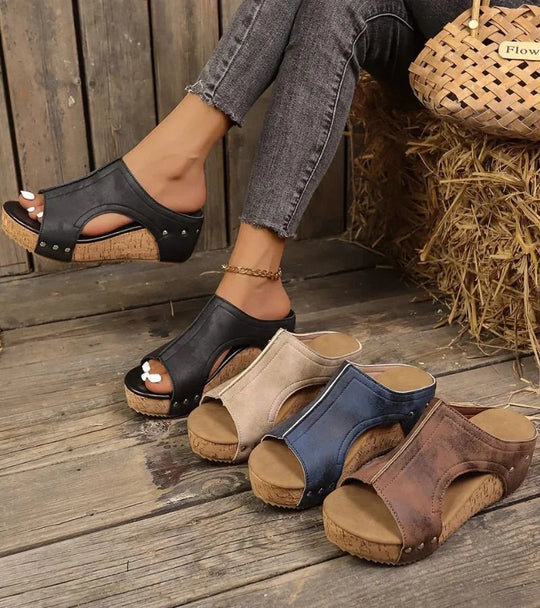Olivia | | Studded Cork Wedge Sandals