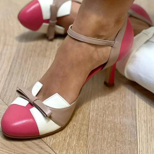 Emma™ | | Vintage Leather Bow Ankle-Strap Heels