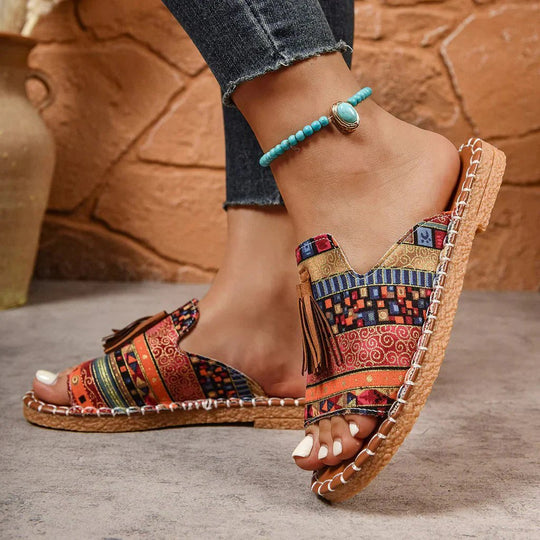 Carmina | Boho Tassel Cushioned Slide Sandals