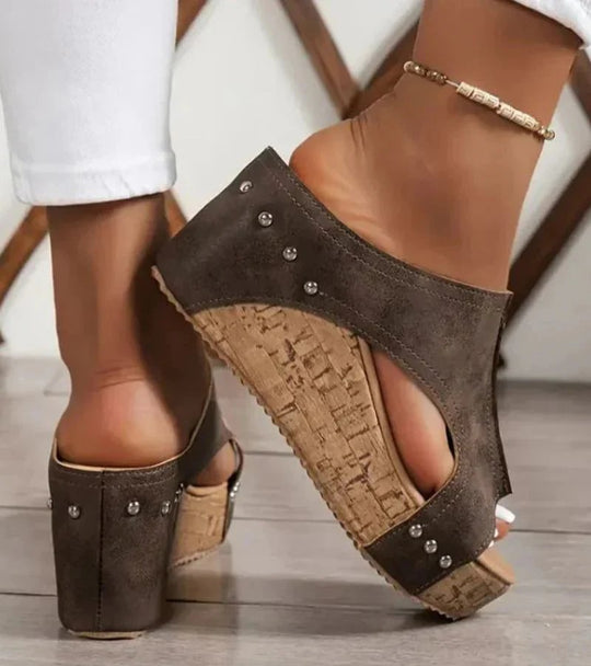 Olivia | | Studded Cork Wedge Sandals