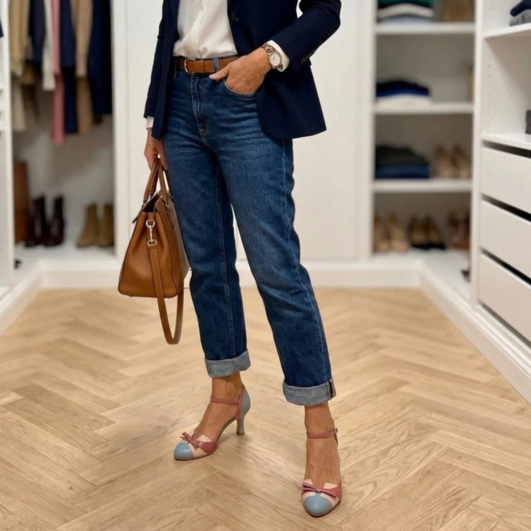 Emma™ | | Vintage Leather Bow Ankle-Strap Heels