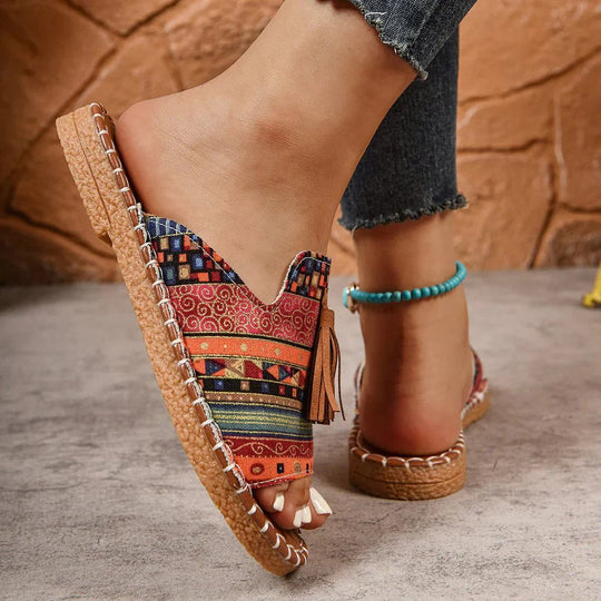 Carmina | Boho Tassel Cushioned Slide Sandals