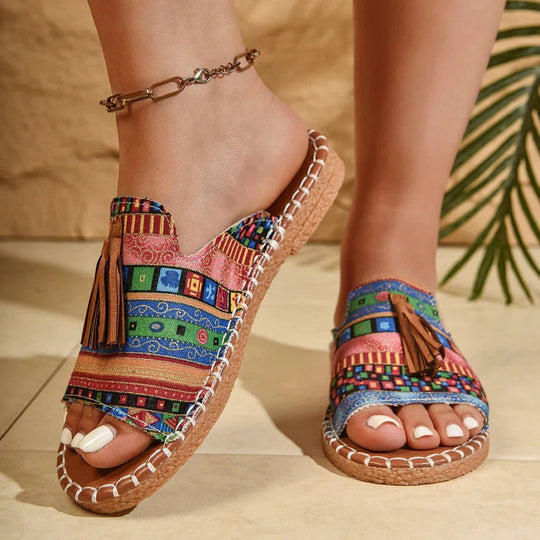 Carmina | Boho Tassel Cushioned Slide Sandals