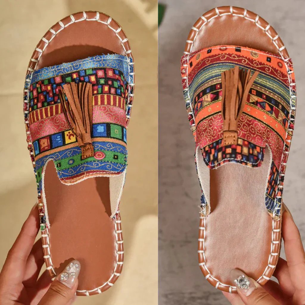 Carmina | Boho Tassel Cushioned Slide Sandals