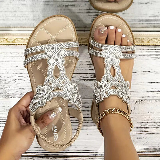 Romilda | Rhinestone Embellished Flat Sandals